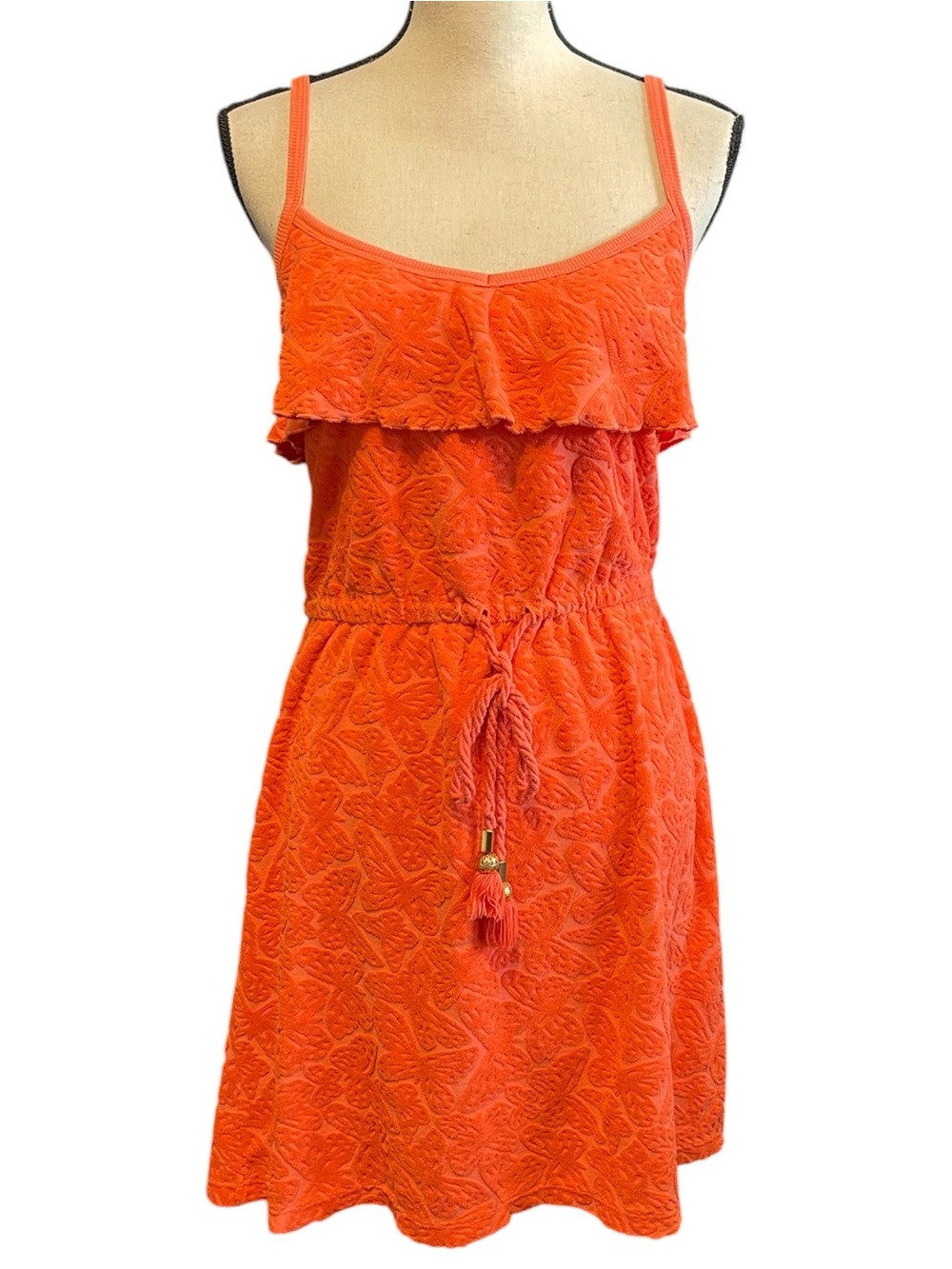 Juicy Couture Vintage Y2K 2000 Orange Terry Cloth Ruffle Top Swim Cover Dress M